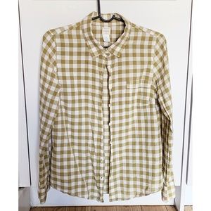 J. Crew Olive Gingham Soft Cotton Button Up Top